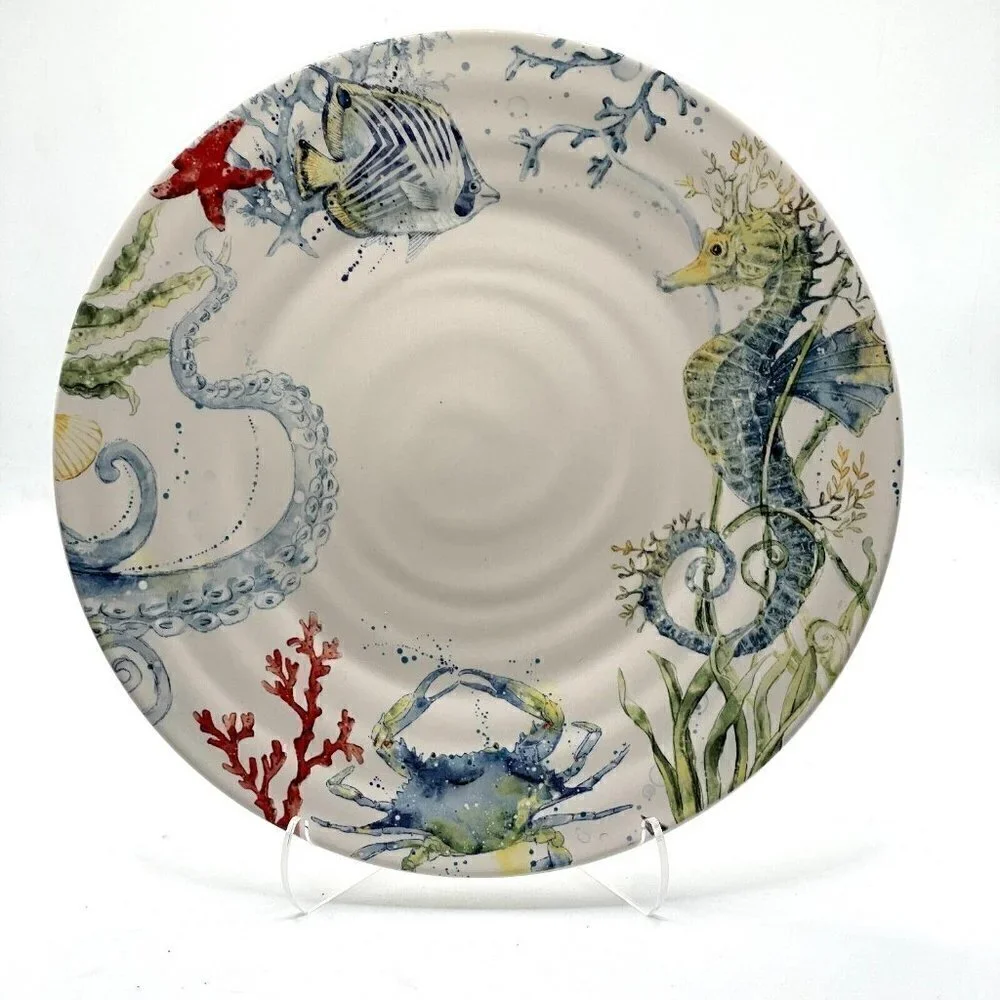 Pier 1 Sea Life RARE Discontinued Pattern Stoneware Ceramic Dinner Plate 10.75